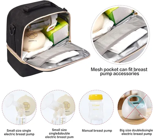 Miniatura 2 de Bolsa de extractor de leche con compartimento para extractor de leche, bolsa enfriadora y a prueba de humedad, doble capa para madre, extractor