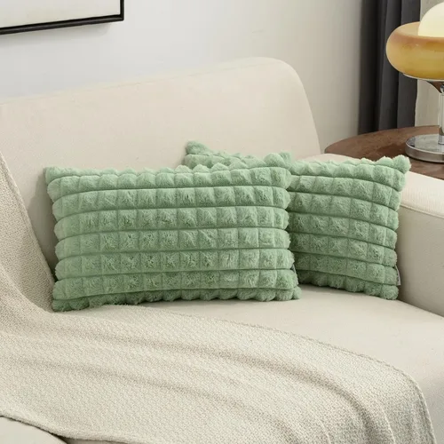 Miniatura 22 de FUTEI Juego de 2 fundas de almohada decorativas burdeos de 22 x 22 pulgadas, fundas de cojín cuadradas color rojo vino, a cuadros de piel sintética