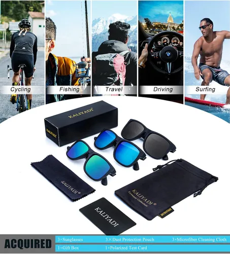 Miniatura 6 de KALIYADI Gafas de sol para hombre color negro mate para mujer lentes polarizados de conducción de gran tamaño protección UV paquete de 3