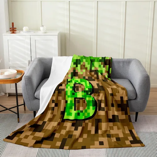 Castle Fairy Manta pixelada de franela de la letra B, manta de forro polar estilo minero, para niños y niñas, niños y adultos, manta mullida de