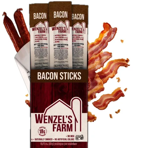 Wenzel's Farm Palitos de tocino y carne de res │ Palitos de aperitivos │ Sabrosos, ahumados naturalmente │ Alto en proteínas, bajos en carbohidratos