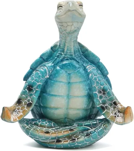 VVGIFTS Decoración de yoga de meditación de tortuga marina, figura de jardín de tortuga marina meditando decoraciones de playa costera, estatua de