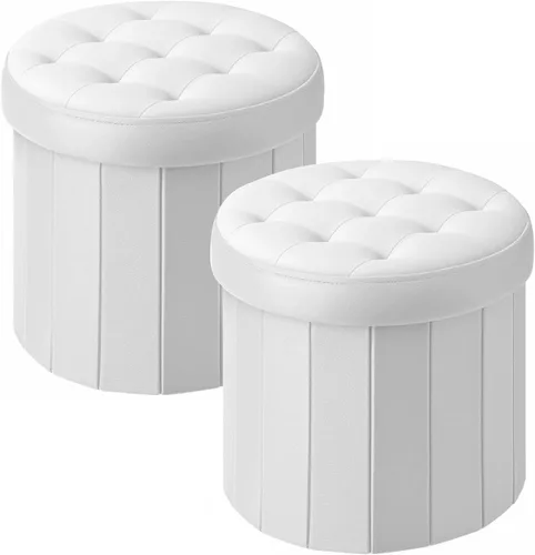 Miniatura 22 de Bsketa® Otomana plegable redonda de almacenamiento de 14 x 14 x 13 pulgadas, taburete de pie con asiento acolchado de espuma más gruesa, banco Negro
