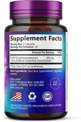 Miniatura 9 de Suplemento 5-HTP de 200 mg – Extra Strength 5HTP de Griffonia Simplicifolia – Apoya el sueño reparador, calma natural y salud cerebral – 5