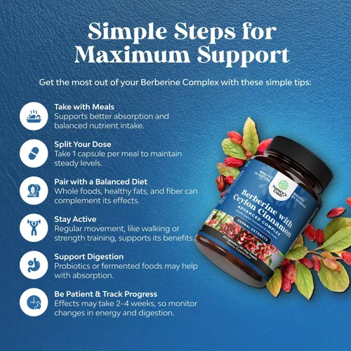 Miniatura 4 de Complejo equilibrado de berberina Plus de 1200 mg, berberina antioxidante con cápsulas de canela de ceilán más extracto de cardo mariano