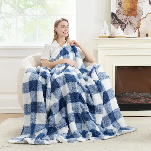 Miniatura 16 de Cozy Bliss Manta Sherpa de lujo para sofá, manta gruesa reversible de cuadros Buffalo de alta calidad, cálida y acogedora manta suave para el hogar