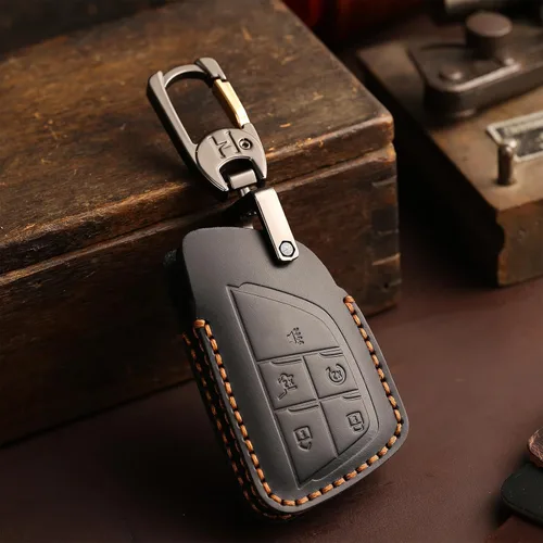 Miniatura 3 de OLLEN Funda de cuero genuino para llavero 2021-2026, apta para GMC Yukon Denali Sierra Chevy Silverado Suburban Tahoe Buick, etc., protector