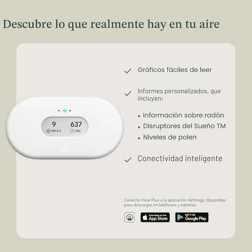 Miniatura 10 de Airthings 2960 View Plus - Monitor de calidad del aire y radón alimentado por batería (PM, CO2, VOC, humedad, temperatura, presión)
