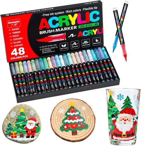 Marcadores de Pintura Acrílica, Juego de 48 Marcadores Acrílicos de Colores Vivos, Tipo Líquido Directo, Colores Apilables, Sin Olor, Punta Suave,