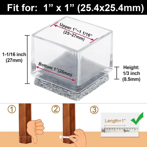 Miniatura 3 de Anwenk Protectores cuadrados de suelo para patas de silla de 1 x 1 pulgada con almohadillas de fieltro de 1 pulgada y 1 pulgada, protectores Paquete