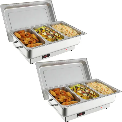 Miniatura 9 de GarveeHome Juego de bufé eléctrico de acero inoxidable con 1 sartén y tapa de 9 cuartos de galón, control de temperatura de 400 W, 86-200 °F