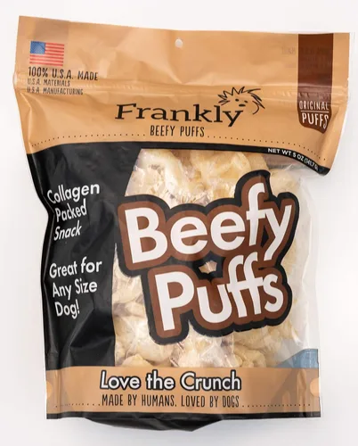 Frankly Colágeno Beefy Puffs | Golosinas para perros pequeños | Bocadillos de proteína crujientes | Sin cuero crudo, sin granos, aperitivos bajos en