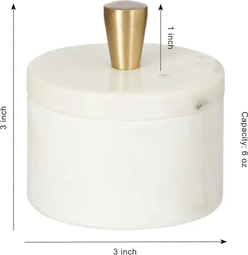 Miniatura 2 de Queenza Salero de Mármol Blanco con Tapa y Perilla de Latón, Caja de Sal de 3 Pulgadas