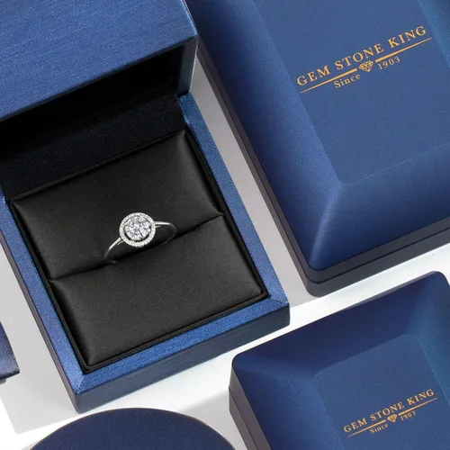 Miniatura 82 de Gem Stone King Anillo de compromiso de boda de oro blanco de 10 quilates con piedra natal y halo de diamantes Redondo de 0.236 in Anillo de oro
