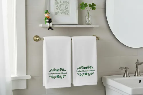 Miniatura 5 de Serafina Home Toallas de mano para baño irlandesas del día de San Patricio: suave absorbente Lucky Blessed Charmed Clover Bordado, 100% algodón, 16