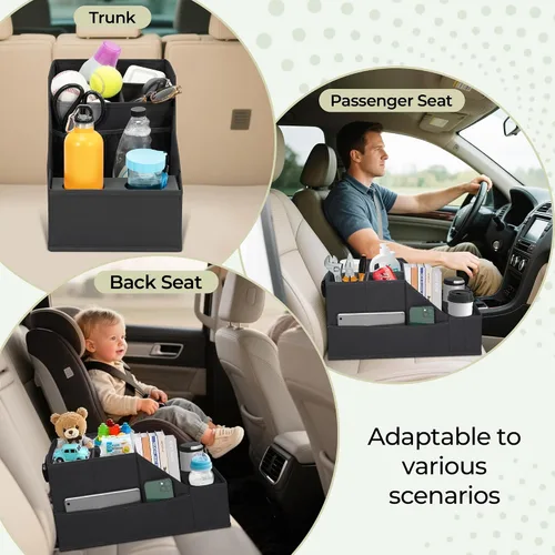Miniatura 6 de Organizador de asiento de automóvil para asiento trasero, organizador de automóvil con 12 compartimentos de almacenamiento, 2 portavasos