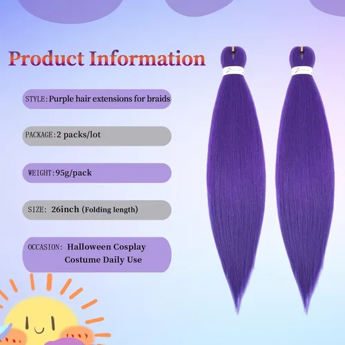 Miniatura 2 de Cabello trenzado morado para trenzas, cabello sintético preestirado de 26 pulgadas para trenzas, extensiones de cabello trenzado Ez morado