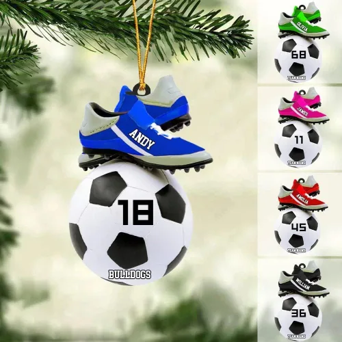 Miniatura 9 de Adorno de Navidad personalizado para jugador de fútbol; regalo personalizado para colgar en el árbol de Navidad 2D; gran idea de regalo