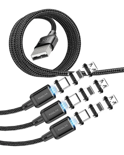 Miniatura 8 de Kuulaa Paquete de 3 cables de carga magnéticos, cable Lightning magnético, cargador de teléfono magnético de 3 A, carga rápida con puntas de carga 3