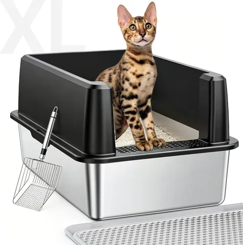 Miniatura 9 de WoofiGo Caja de arena cerrada de acero inoxidable para gatos con tapa, caja de arena extra grande XL para gatos grandes, bandeja de arena de metal