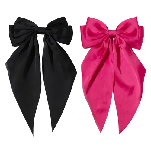 Miniatura 12 de Furling Pompoms Pinza para el Cabello Lazos para el Cabello, 2 piezas Lazos Grandes de Satén Beige/Negro para Mujeres y Niñas, Pasadores