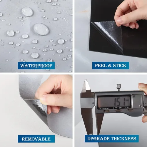 Miniatura 4 de FunStick Azulejos de mármol para baño, 12 x 12 pulgadas, vinilo adhesivo de color gris dorado, azulejos adhesivos para suelos de cocina, inquilinos