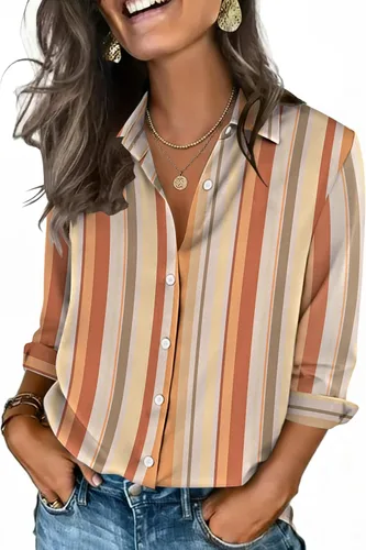 Miniatura 8 de Zeagoo Camisas con botones para mujer, manga 3/4, cuello en V, blusas con cuello en V, trajes casuales de negocios