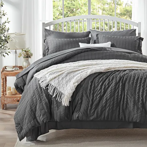 Miniatura 11 de Zzlpp Juego de edredón King de 7 piezas, ropa de cama de seersucker naranja quemado en una bolsa con sábanas, juegos de ropa de cama ligeros con 1