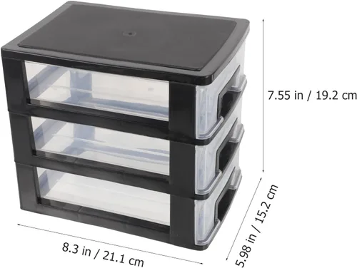Miniatura 3 de BESPORTBLE Almacenamiento de plástico con 3 cajones, armario de almacenamiento portátil, organizador de muebles multifunción (negro y transparente)