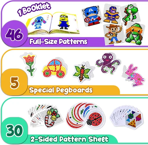 Miniatura 4 de Goody King Juego de Cuentas de Fusión con Plancha - Kit de Cuentas de Fusión para Manualidades Infantiles con Tablero de Clavijas y Cuentas Pony