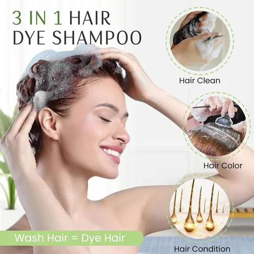 Miniatura 2 de Champú de tinte para el cabello marrón 3 en 1, champú instantáneo de color natural para el cabello, 100% cobertura de cabello gris, champú para Café
