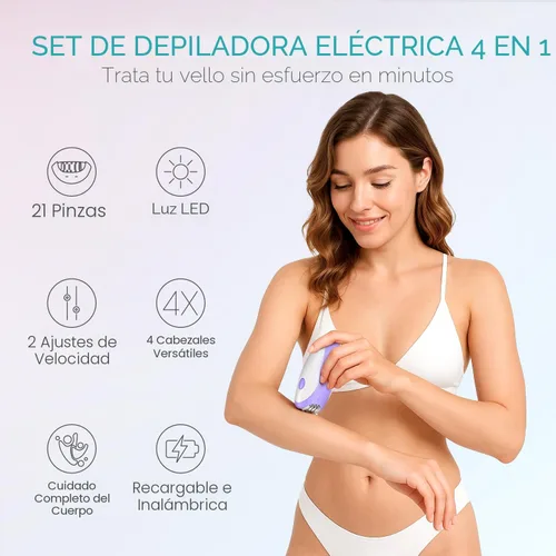 Miniatura 2 de VOGOE Depiladora para mujer, depiladora inalámbrica para mujeres, depiladora eléctrica 4 en 1, 2 velocidades y 21 pinzas para cara, piernas, brazos