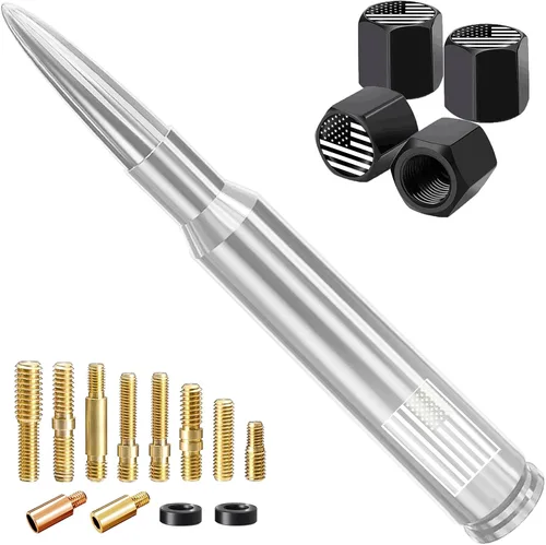 Miniatura 17 de Antena para camión, diseño de bandera estadounidense, con tapas de vástago de válvula, mástil de antena universal, accesorios de camión y auto