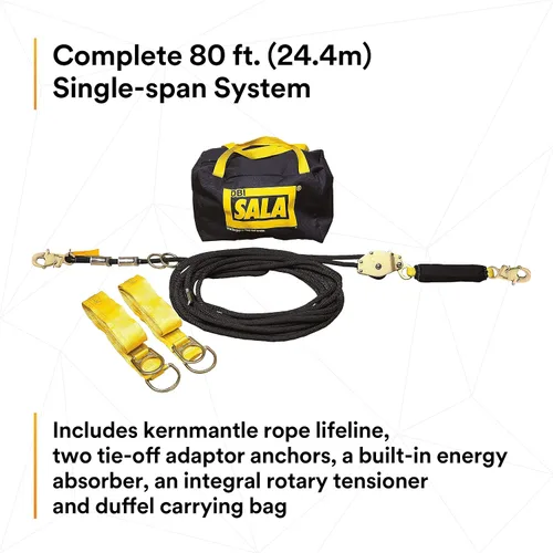Miniatura 3 de 3 M dbi-sala sayfline 7600508 Horizontal sistema de lifeline, 80 'kernmantle cuerda con tensor, absorción de energía, 2 adaptadores de 6' tie-off