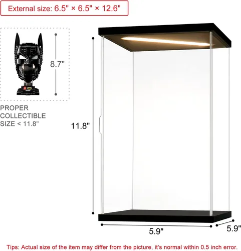Miniatura 3 de Vitrina de acrílico para coleccionables, cajas de acrílico transparente para exhibir minifiguras, trofeos, casco de construcción iluminado