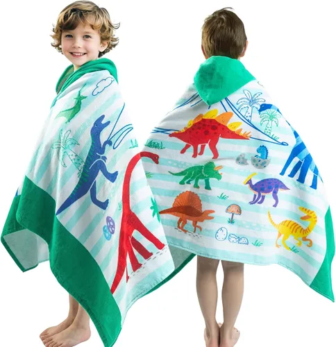 Miniatura 9 de Gealaek Toalla con capucha 100% algodón para niños de 2 a 6 años, toalla de playa para piscina, toalla de playa, suave y absorbente, poncho de playa