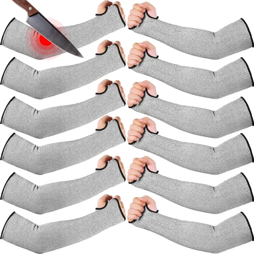 JaGely 6 pares de mangas resistentes a cortes nivel 5 con agujero para el pulgar de 18 pulgadas, mangas de protección para brazo para granjeros y