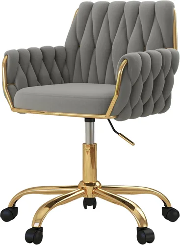 Miniatura 17 de Silla de Escritorio Giratoria de Piel Sintética de 360°, Moderno Sillón de Oficina en Casa Ajustable en Altura con Base Dorada para Adolescentes
