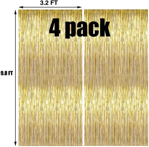 Miniatura 2 de Paquete de 4 cortinas de flecos de papel de aluminio dorado, telón de fondo metálico brillante para decoraciones de fiestas, reutilizables