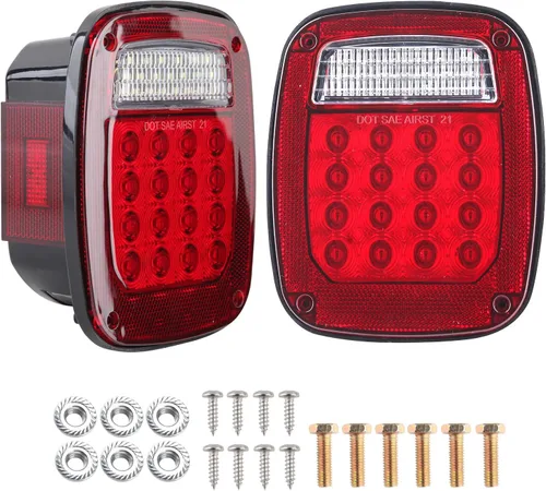Miniatura 2 de Partswcgg 2 piezas de luces traseras combinadas cuadradas ensamblaje de lámparas con luces marcadoras laterales rojas de repuesto para Wrangler TJ