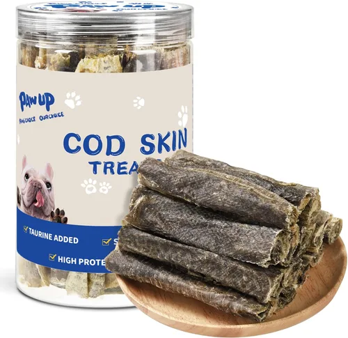 Golosinas para perros PAWUP, piel de bacalao con Taurina, masticables de un ingrediente sin granos, rollos de piel de pescado ricos en Omega3, 8