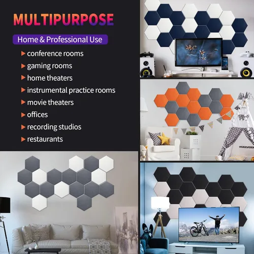 Miniatura 6 de Mollywell Paneles Acústicos Hexagonales, Alta Densidad, Insonorización, Azulejos Decorativos de Fieltro para Reducción de Ruido de Pared