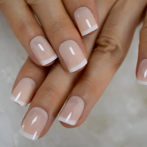 Miniatura 30 de Coolnail Uñas acrílicas clásicas a presión con flores cortas, uñas cuadradas de diseño natural, uñas postizas con purpurina para uso diario