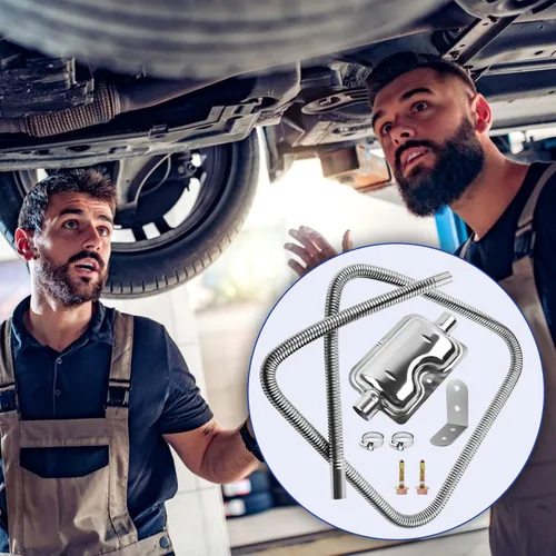 Miniatura 5 de 200cm/78" Tubo de escape para calentador diesel con silenciador y abrazaderas, manguera de 1"/2.5cm de acero inoxidable para calentador de aire