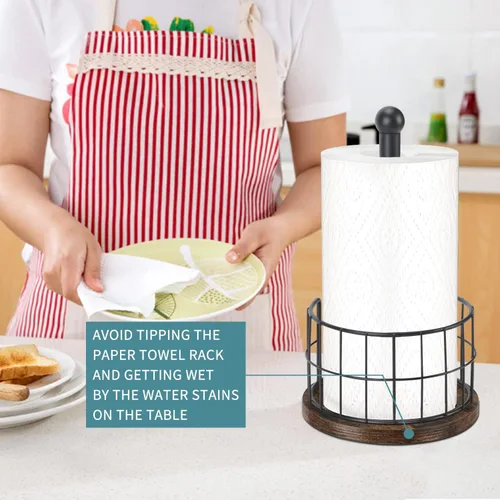 Miniatura 6 de YINMIT Portarrollos de Papel de Cocina de Madera para Encimera, Portarrollos de Papel Estilo Granja con Base Resistente, Portarrollos de Papel