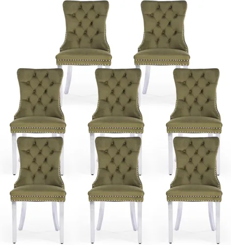Miniatura 125 de Juego de 4 Sillas de Comedor de Terciopelo Tapizadas con Capitoné, Sillas Laterales de Cocina con Ribete de Tachuelas y Patas Chapadas en Oro