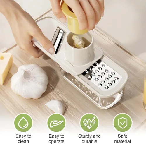 Miniatura 2 de 2 piezas de molinillo de ajo multifuncional y cortador de mandolina, herramienta trituradora de ajo 4 en 1, cortador de mandolina vegetal con Mezcla