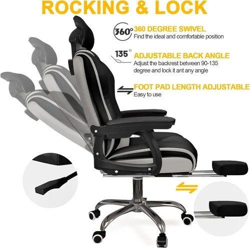 Miniatura 4 de Executive Office Chair Reclining with Footrest Ergonomic Computer Desk with Lumbar Support Big and Tall Home High Back Gaming Chair for Office Home