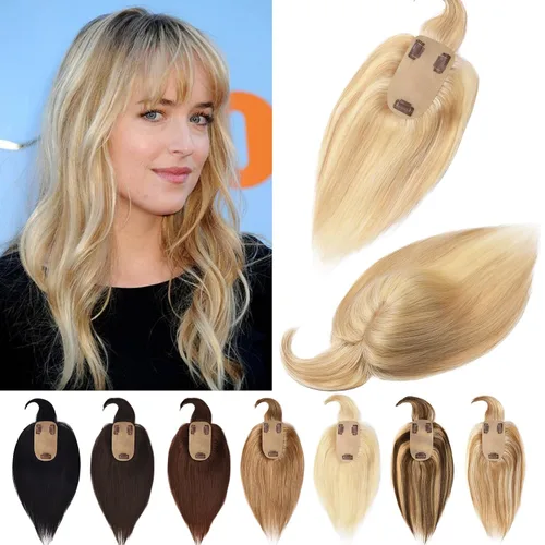 Miniatura 27 de Toppers de cabello humano real para mujeres con cabello delgado, 6 pulgadas, marrón oscuro