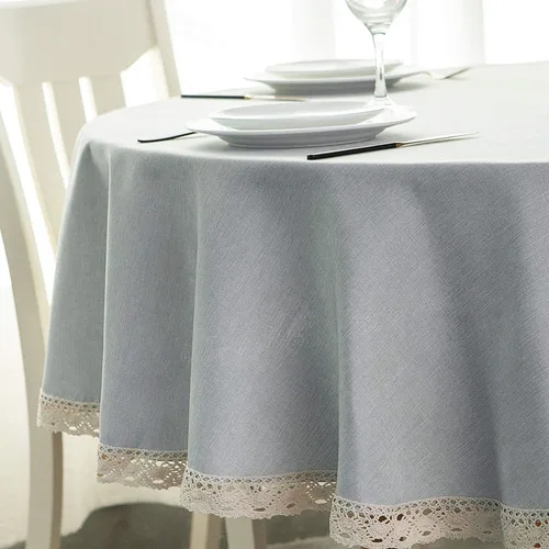 Miniatura 12 de EHouseHome Mantel de lino sintético con ribete de encaje, impermeable, a prueba de derrames, resistente a las manchas, sin arrugas, a prueba